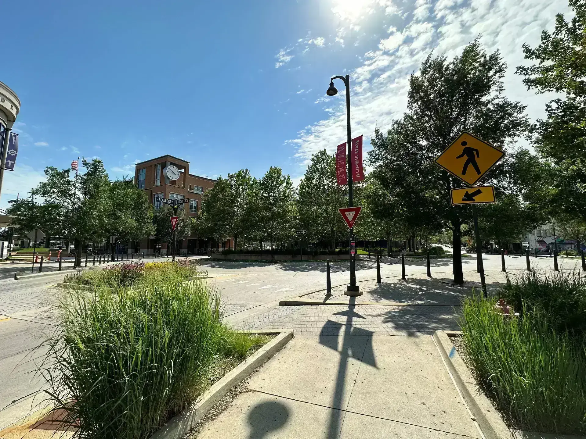 A street sign and some trees in the background