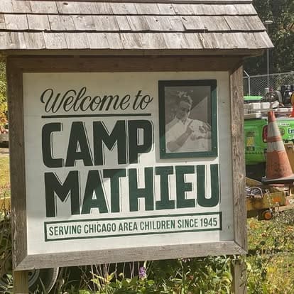 Sign for Camp Mathieu in Chicago area.