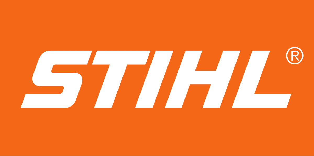 White STIHL wordmark centered on bright orange field